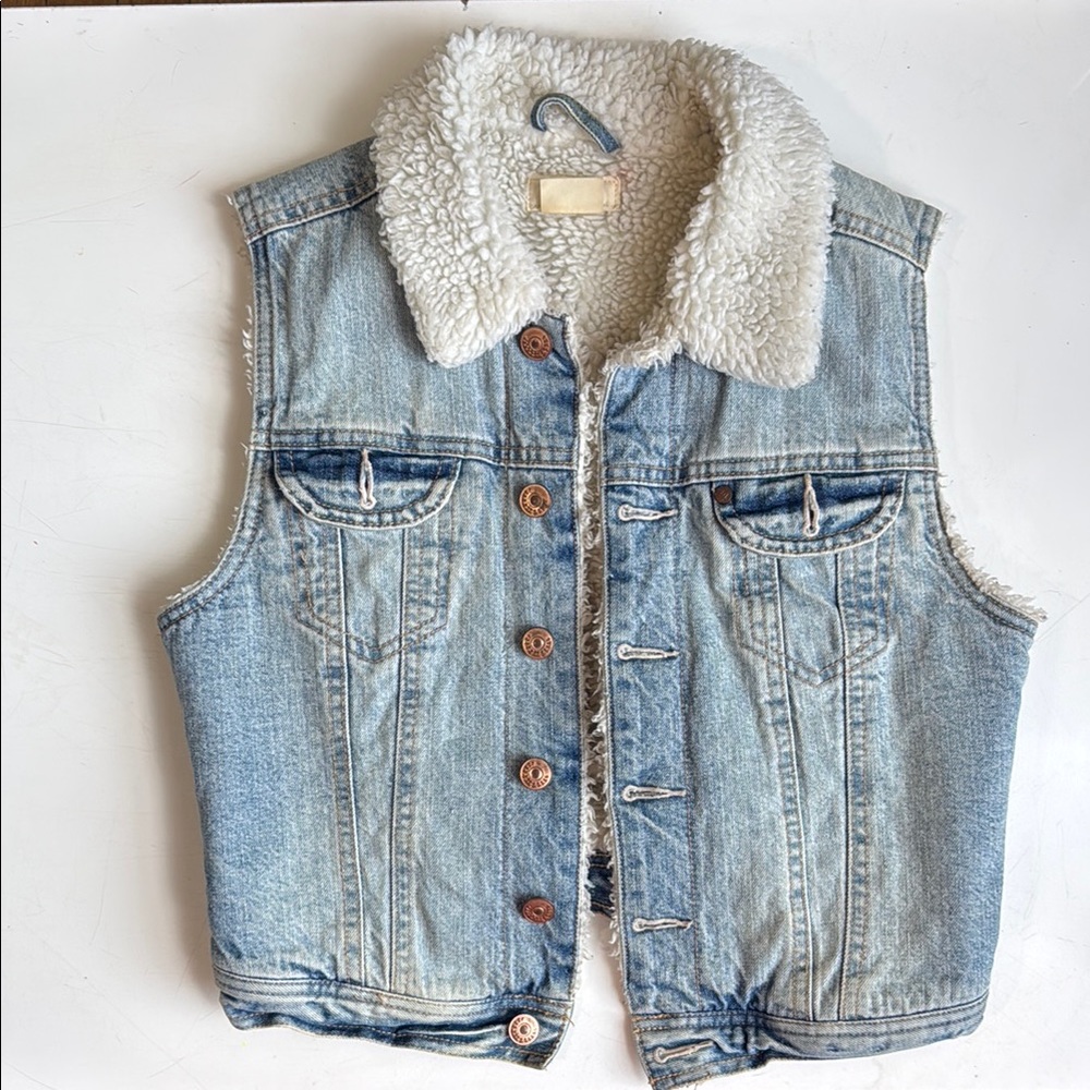Denim Vest with Sherpa Collar